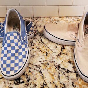 LOT 2 Vans Board Shoes 1 Pink + 1 Blue Checkered Slip-Ons = Mens 6.5  Womens 8